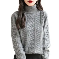 Sweater for Women's 100% Merino Wool Fall Winter Turtleneck Top Warm Soft Long Sleeve Knitted Trend Sweater Knit Female Clothing