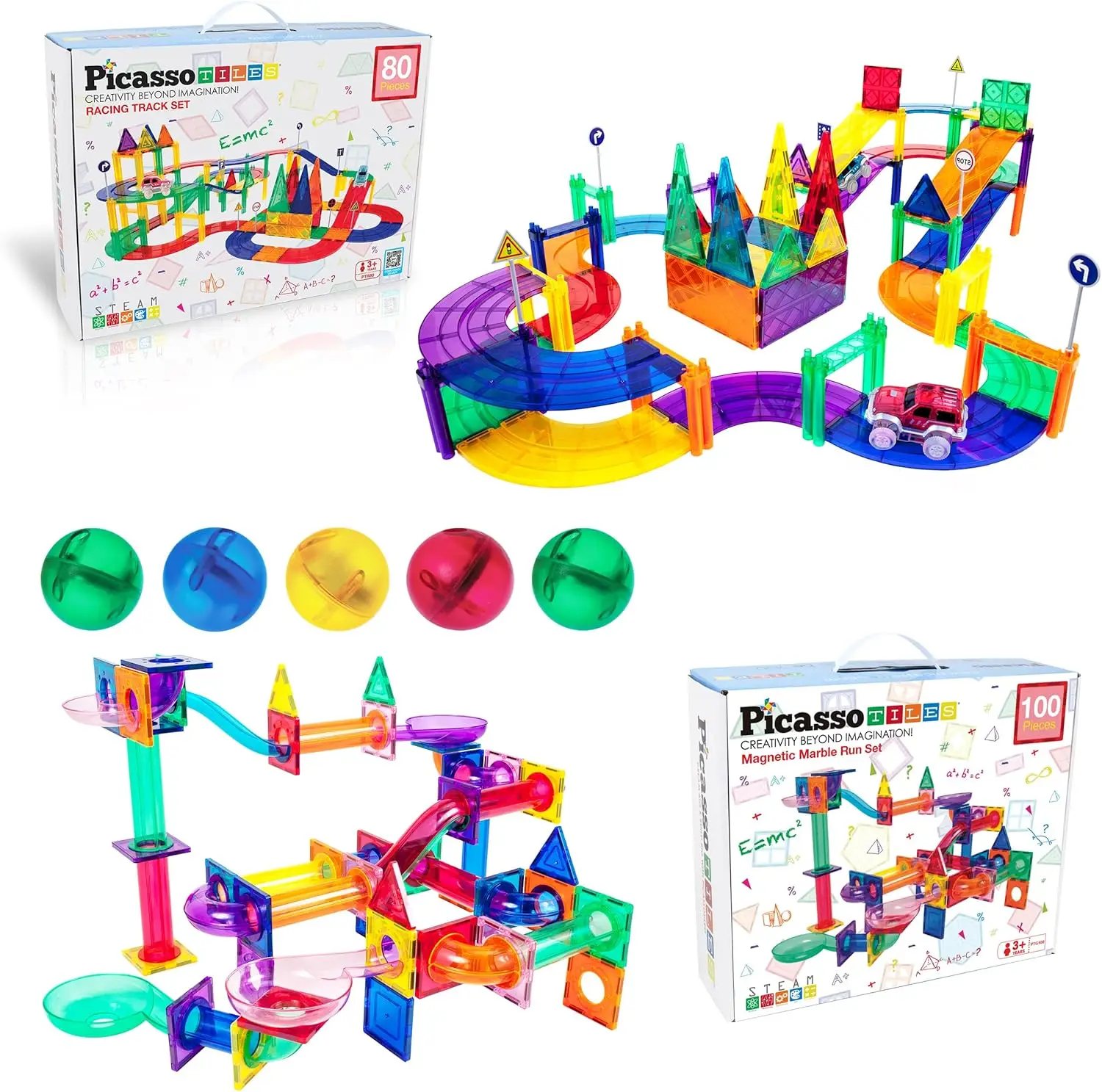 

100 шт. Marble Run + 80 шт. Магнитная гоночная машина Track Веселый и творческий игровой набор: STEAM Learning, улучшение строительных навыков, Hand-Eye Co