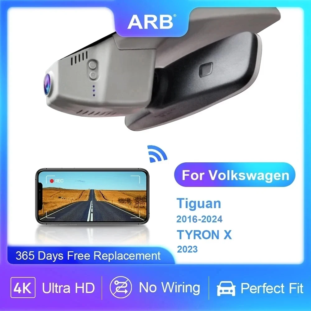 

4K Dash Camera for VW Tiguan (2nd Gen) 2024 - 2016 / TYRON X 2023, ARB Car DVR for Volkswagen WIFI Connect