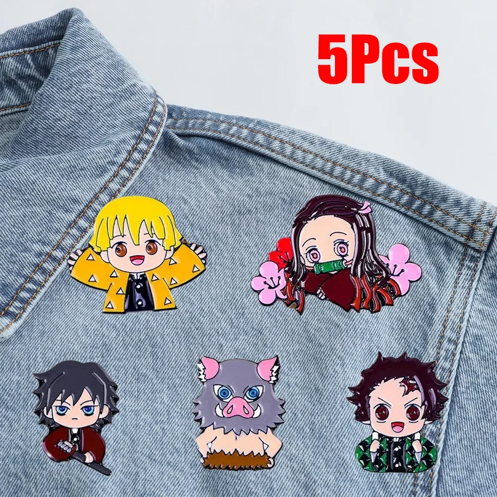 

5 Pcs Demon Slayer Anime Metal Pin Alloy Brooch Japanese Manga Gift for Cosplay Fans Collectors Fashion Accessory