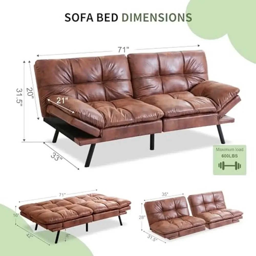 Conversível Memory Foam Sleeper Sofá-cama, ajustável do falso couro Love Seat, espaços pequenos