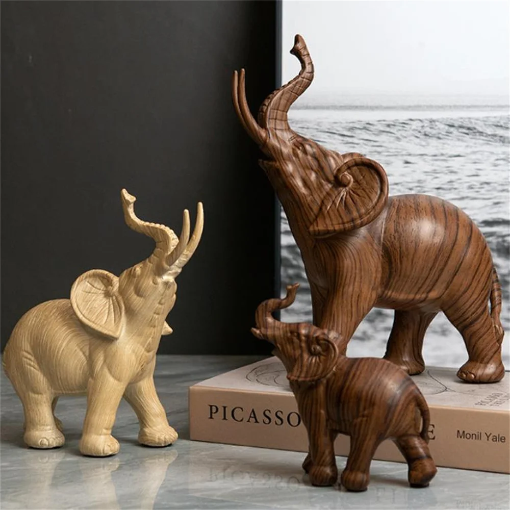 Elephant Figurine Animal Sculptures Home Decor Garden Lucky Elephant Resin Statue Crafts Ornament Room Decoration DIY Xmas Gift