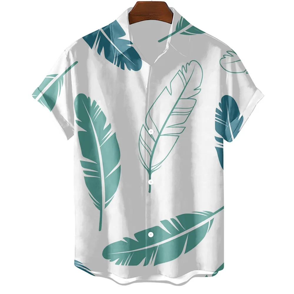 

2023 New Hawaiian Men's Short Sleeve Shirt, Feather Pattern Top, Large Set, Beach Casual Top