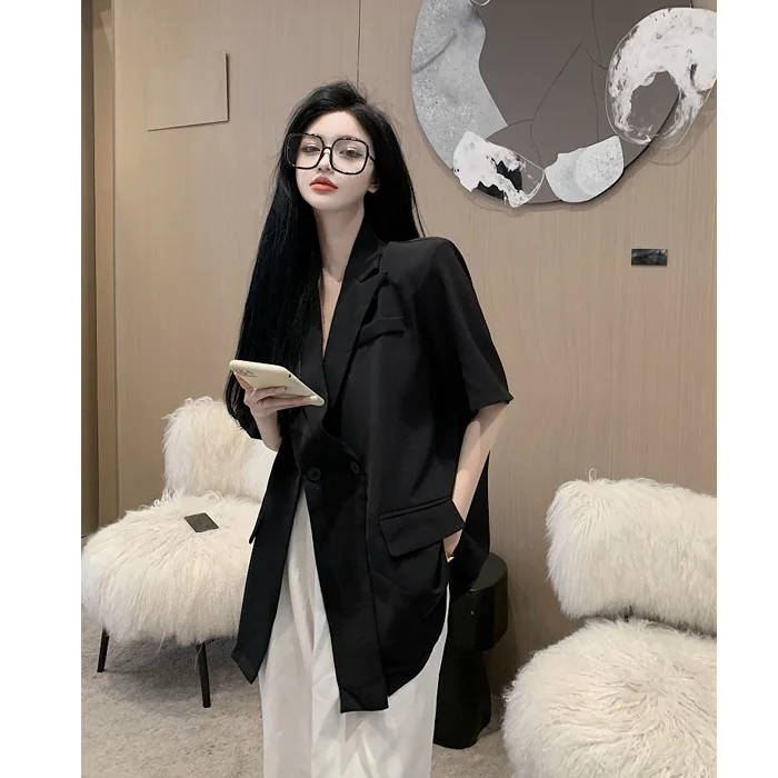 Blazer lunghi Donna Blazer scozzese classico Risvolto a doppio bottone Office Lady Autunno Capispalla elegante con tasche Moda vintage