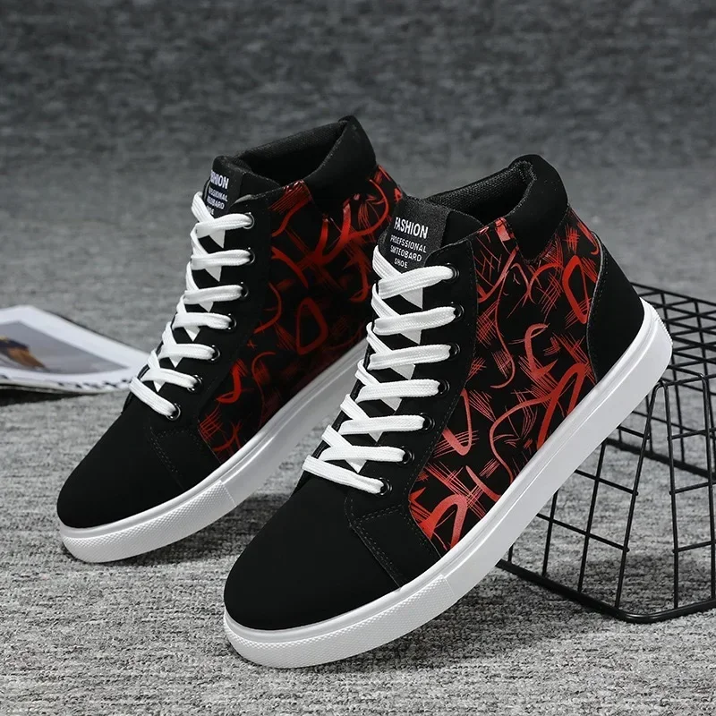 Mens Canvas Sneakers Fashion High Top Comfortable Running Shoes Autumn New Sports Shoes for Men Lace Up Platform Vulcanized Shoe