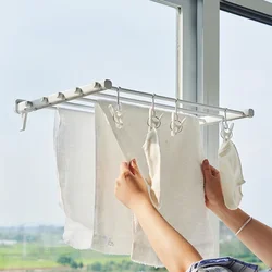 Folding Clothes Hanger Wall Mount Retractable Cloth Drying Rack Indoor Outdoor Space Saving Aluminum Home Laundry Clothesline