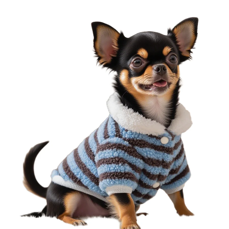 

Soft Plush Striped Pet Coat, Button-Down Puppy Sweater for Small Dogs Cats, Warm Winter Outfit for Chihuahua, Yorkie, Shih Tzu