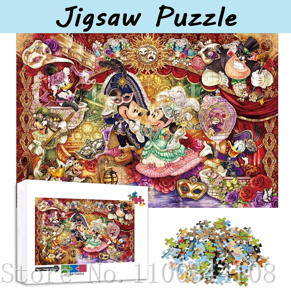 

Disney Mickey and Minnie Mouse Jigsaw Puzzles for Adults 300/500/1000 PCS Cartoon Wooden Puzzles Funny Family Assemble Game Toys