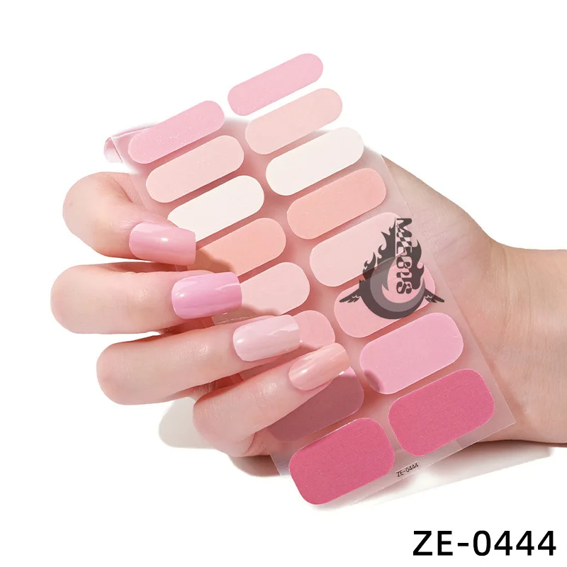 MEBIS 16 Tips Stickers Red Nails Glitter Flowers Spring Design Nail Sticker Full Cover Nail Strips Press on Nail Decal Art