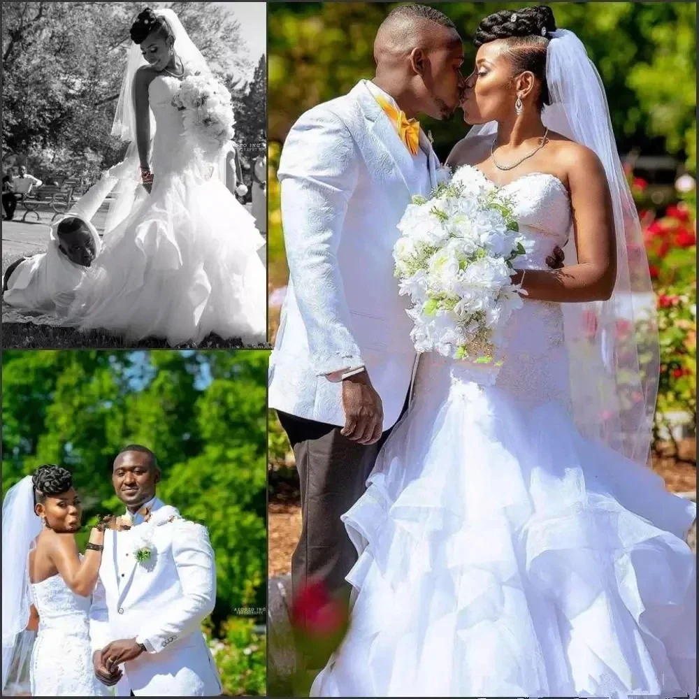 

Customized South African Lace Sweetheart Tiered Mermaid Wedding Nigerian Bride Dress Plus Size Vestido De Novia Bridal Gown