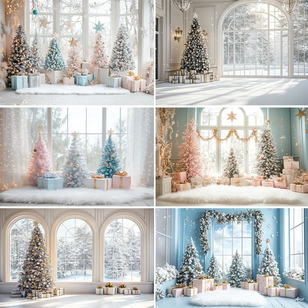 VIKAMA Winter Snowy Window Scene Backdrop Winter Festive Party Backdrop Decoration Family Portrait Photography Backdrop