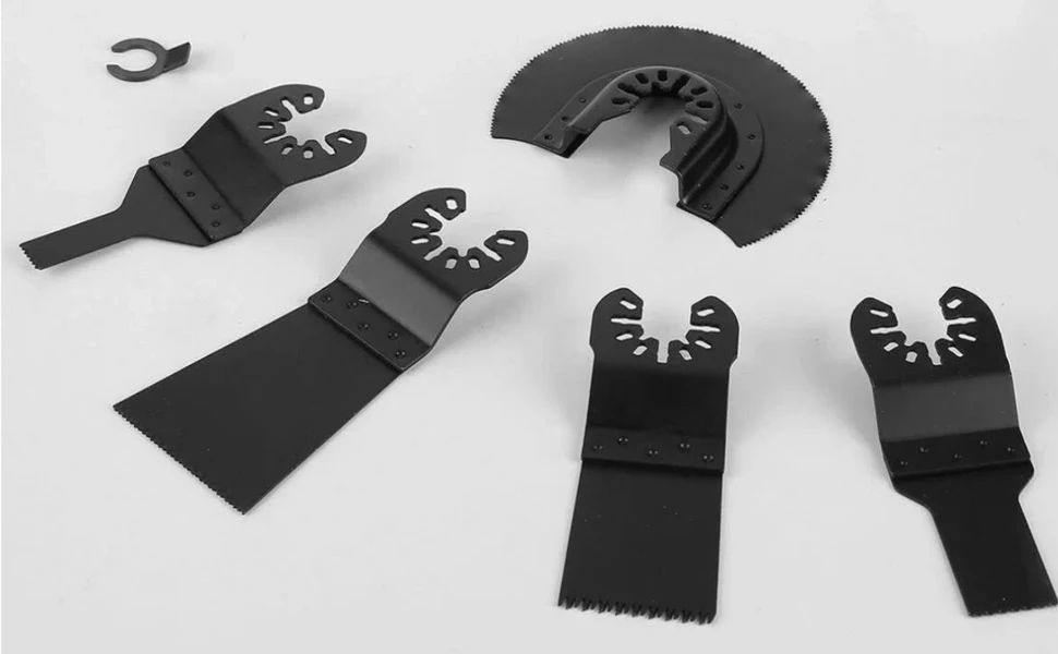 6 Stück oszillierende Sägeblätter aus Kohlenstoffstahl, langlebige Multitool-Klingen für Metall-Holznägel, Tauch- und Unterputzschnitt, universelle Passform – Detail 1