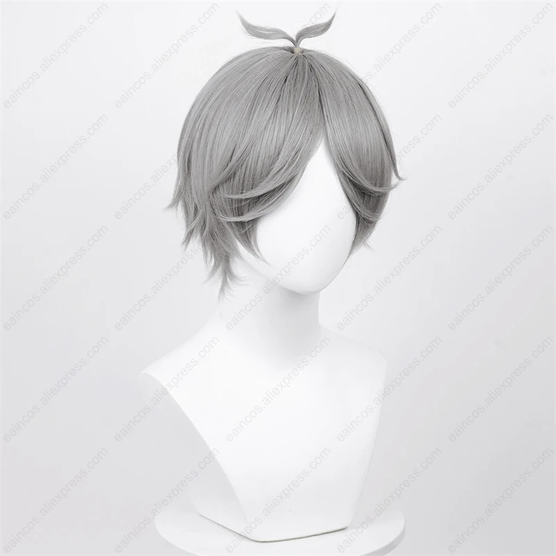 Anime Sugawara Koushi Peruca Cosplay, Perucas curtas cinza prateado, Resistente ao calor, Cabelo sintético, Trama de Papéis, 30cm