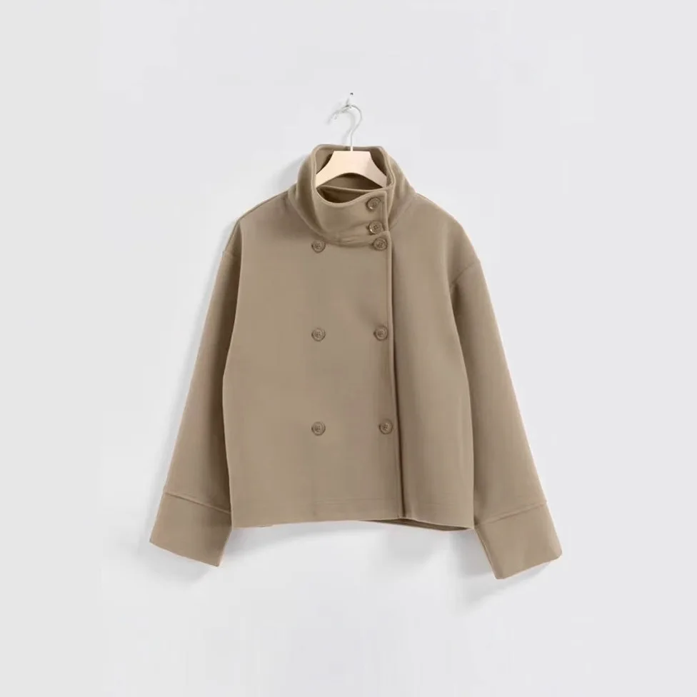 

Осень-зима 2021, новый темперамент, двубортная шерстяная куртка с воротником-стойкой, свободная куртка