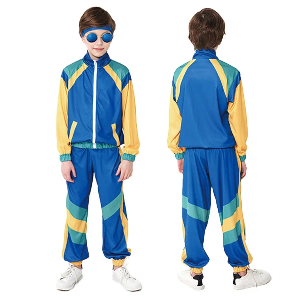 

Retro Breakdance Tracksuit Kids 80s Hip Hop Costume Halloween Dance Parties Baggy Streetwear Pants & Jacket Set Outfit
