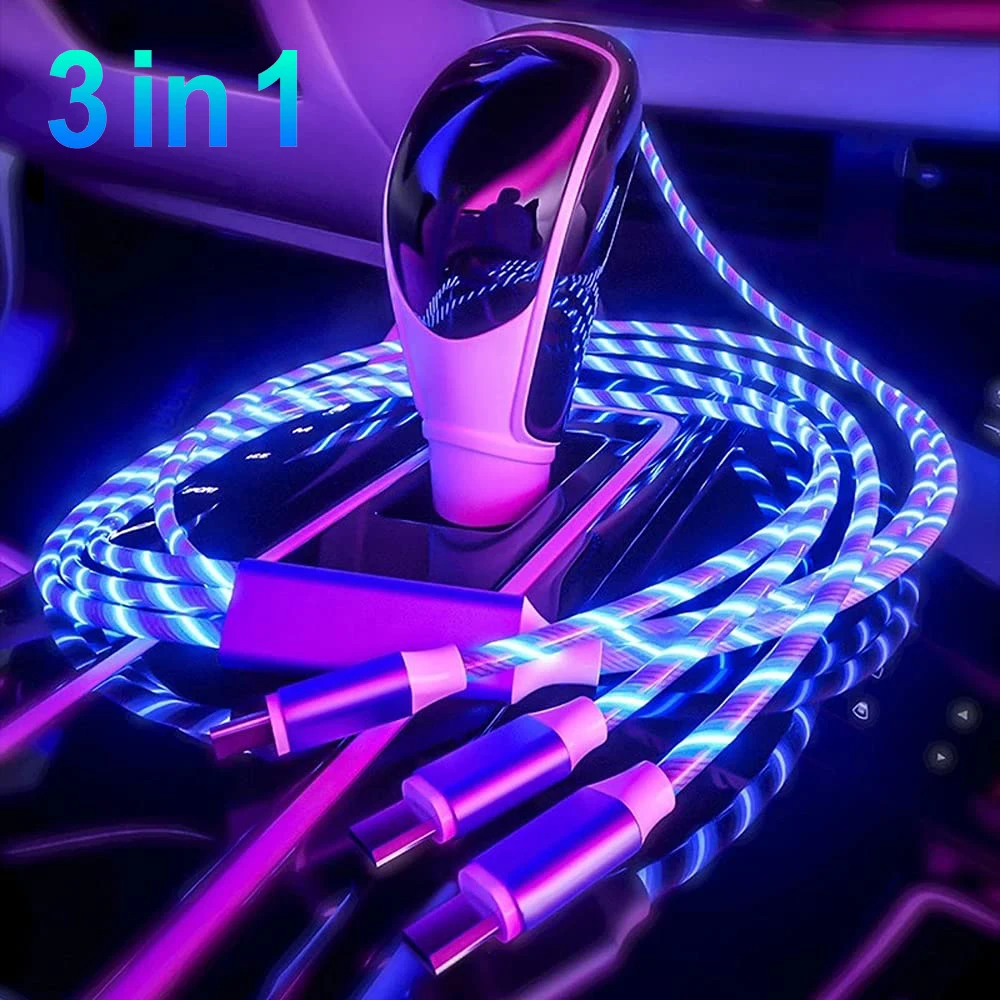 

Cble De Charge Rapide 3 En 1 Avec Clairage LED, 3A, Micro USB Type C, для IPhone, Samsung, Xiaomi, зарядное устройство, L