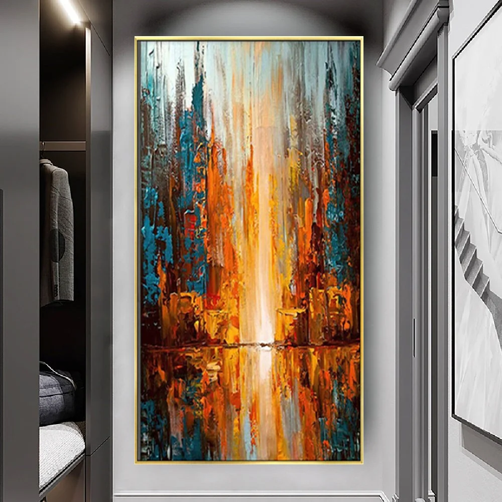 Handmade Mural Perspective Picture Of Standing On a City Road And Watching The Sunrise Modern Abstract Oil Painting Decor Wall