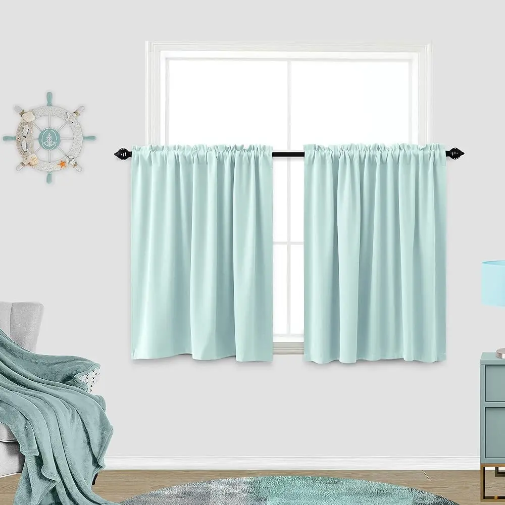 

Heat Blocking Ains For Bedroom Short,Blackout Insulated Thermal Summer Ains For Living Room,Mint Green/Seafoam/Light Aqua