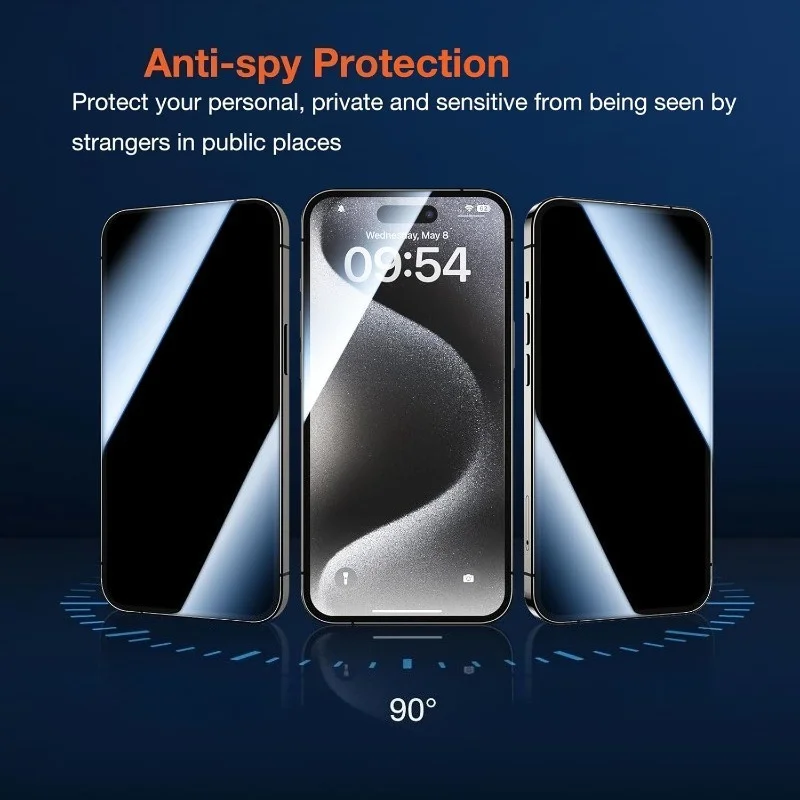 Protector de Pantalla de Privacidad para iPhone 18 17Pro Max/16 pro 15 Vidrio Templado Polvo 360 Privacidad Anti-Espionaje Instalación Simple Película 5