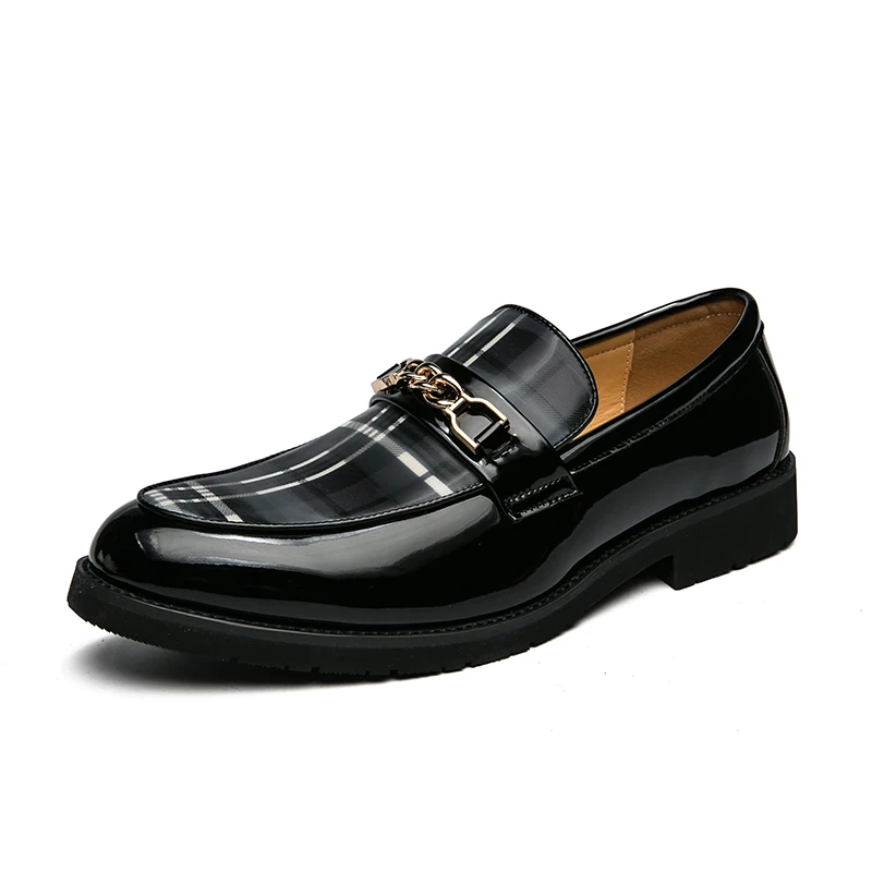Spring Italian Luxury Leather Shoes for Men Chain Loafers Casual Men Shoes Slip-on British Style Striped Thick bottom Moccasins