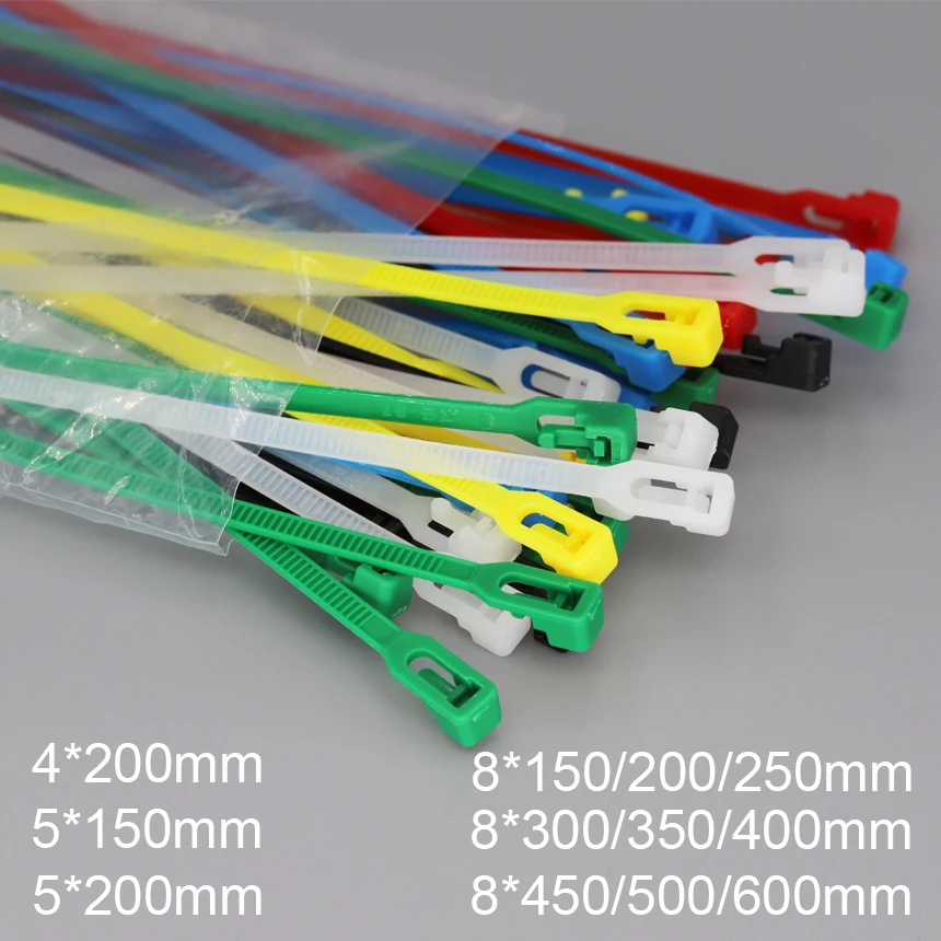 

4/5/8*150/200/250/300/350/400/450/500/600mm Black Nylon Plastic Ziptie Releasable Strap Wrap Clamp Reusable Zip Ties Cable Tie