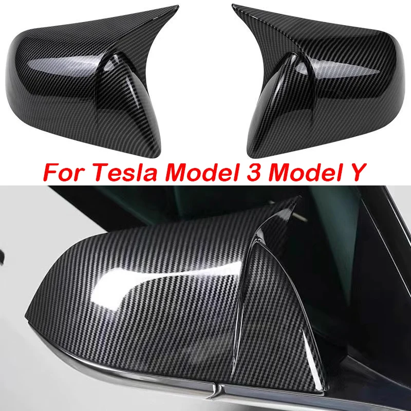 

Exterior Rearview Side Mirror Housing Shell Cap Carbon Fiber Pattern Gloss Black Side Door Mirror Cover For Tesla Model Y Model3