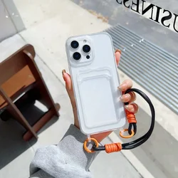 Transparent Card Slot Bag Holder Soft Case for iPhone 16 15 14 13 12 Mini 11 Pro Max XS X XR 7 8 Plus Lanyard Strap Rope Cover