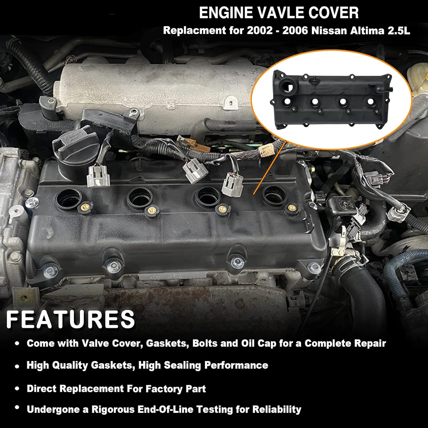 13264-3Z001 Engine Valve Cover with Gaskets, Compatible with 2002-2006 Nissan XTRAIL 2.5L Replaces 13264 3Z001 264-982 13270-8H3