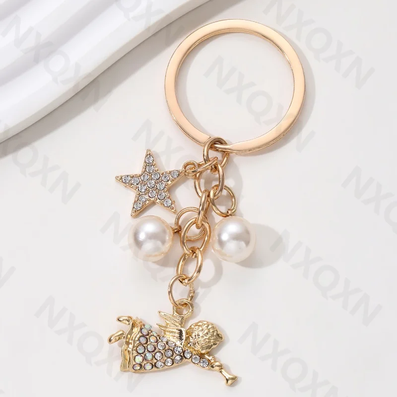 Classic Cupid Angle Star Preal Enamel Keychain Pretty Enamel Key Ring For Friend Lover Valentine's Day Gift Handmade Jewelry