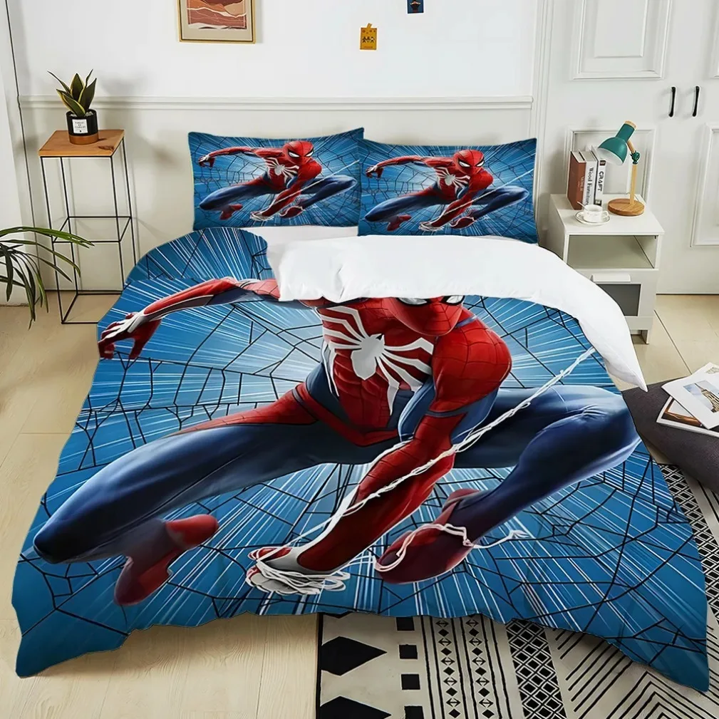 Spiderman Bedding Set Cartoon Spider Man Duvet Cover Set Pillowcase Room Decoration Boy Girl Gift Single Twin King Size