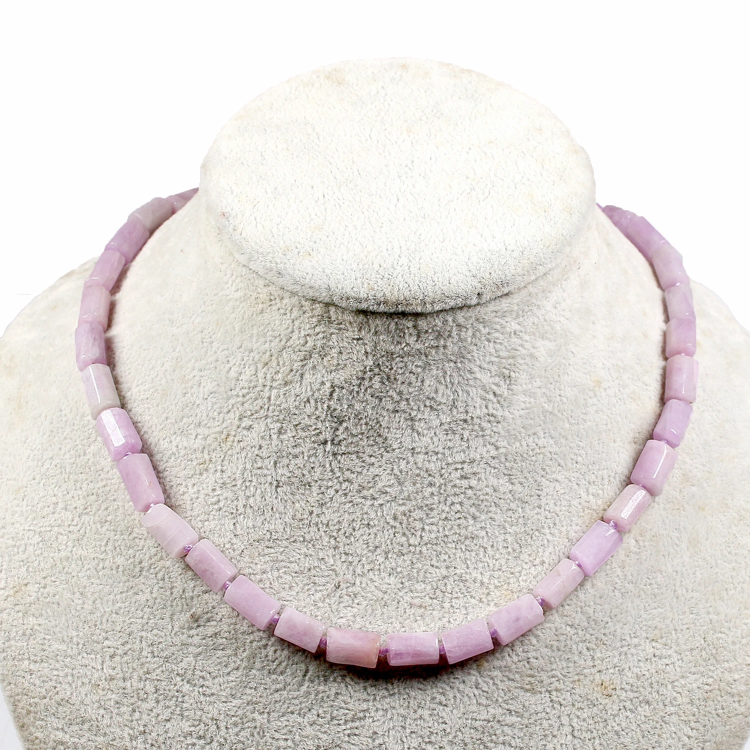 Fashion Natural Geometric Kunzite Stone Beads Necklace for Women Cylinder Gem 33 Beads Knotted Crystal Healt Gift 17 Inch