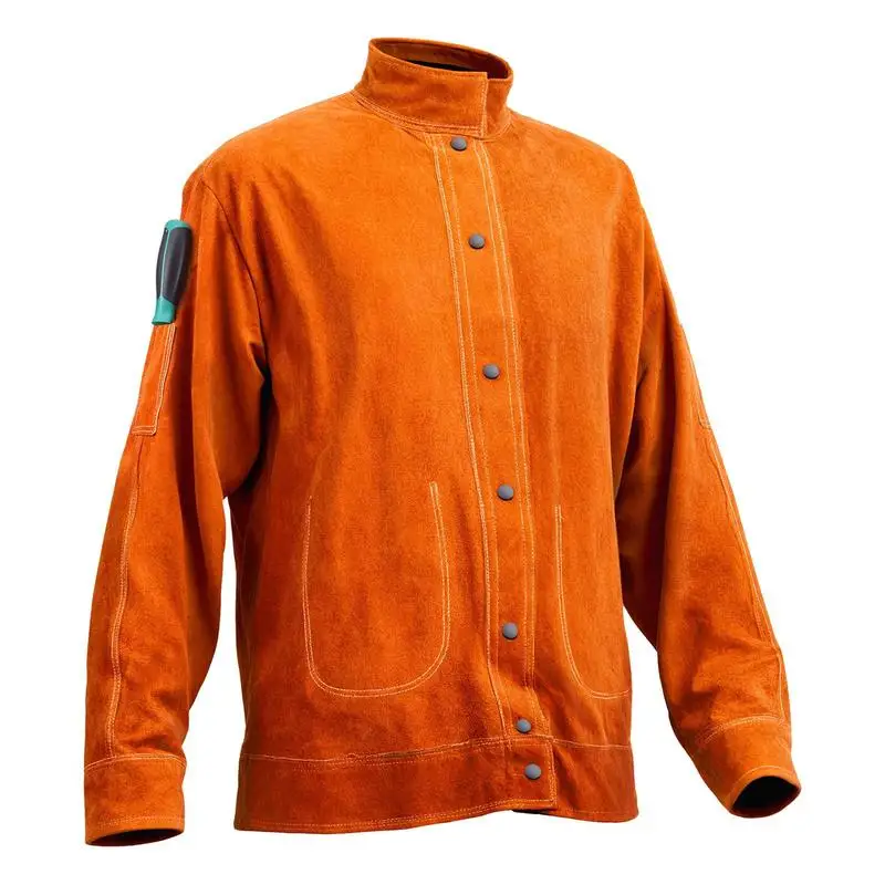 

Leather Welding Jacket, Heavy Duty Cowhide Flame Resistant Welding Coat, Waterproof Heat-Resistant Safety Jacket with 4 Pockets & Adjustable Cuffs for Welders Steelworks - XXL Size