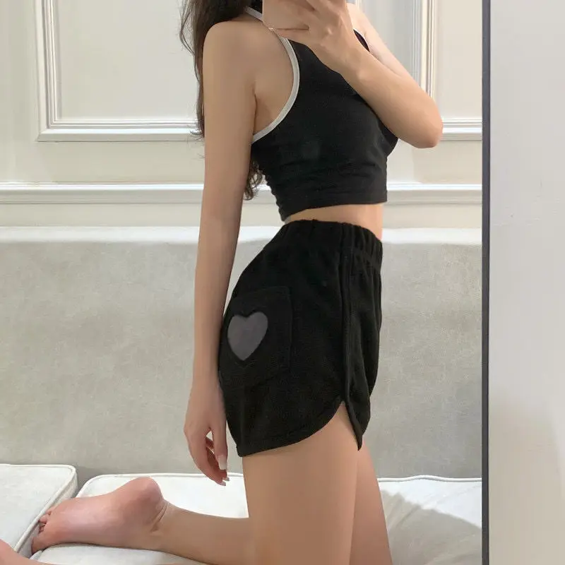 Summer New Sports Short Female Harajuku Korean Kawaii Fashion Heart Pocket Patchwork Casual ShortS High Waist Loose Pants