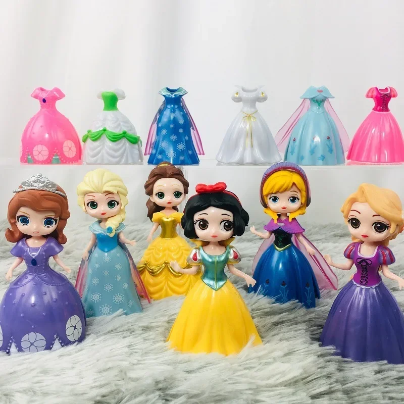 Disney Princess Toys Frozen Elsa Cinderella Ariel Alice Magic Clip Dress Clothes Change Figures Dolls Dress Up Toys Girls Gifts