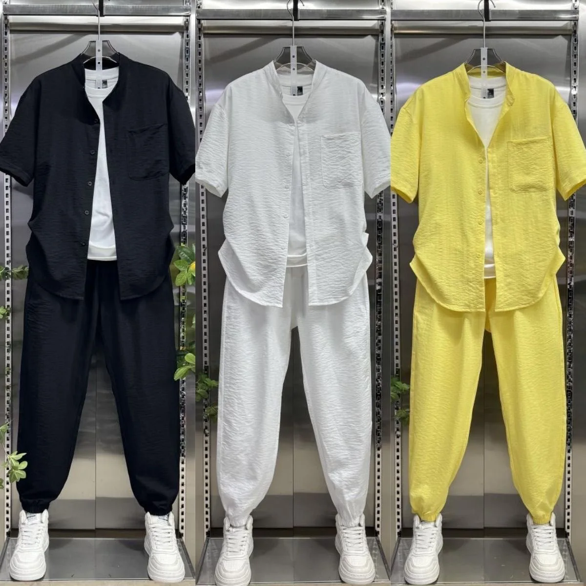 

2026 Early Spring/Summer Fashion Two-Piece Versatile Men's New Short Sleeve Trousers Solid Cotton Linen Shirt Casual Suit