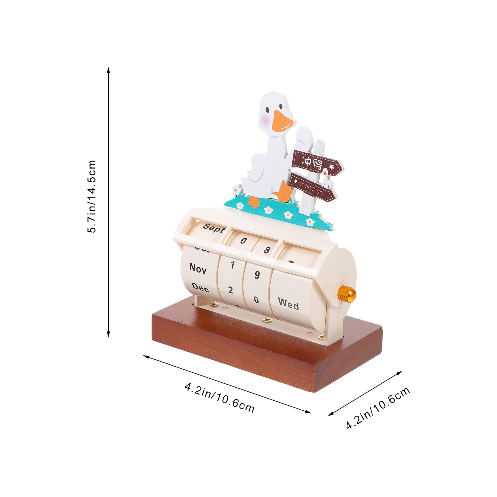 2024 Mini Creatieve Houten Eeuwigdurende Kalender Cartoon Eend Roterende Thuiskantoor Accessoire Countdown Herinnering Woonaccessoire