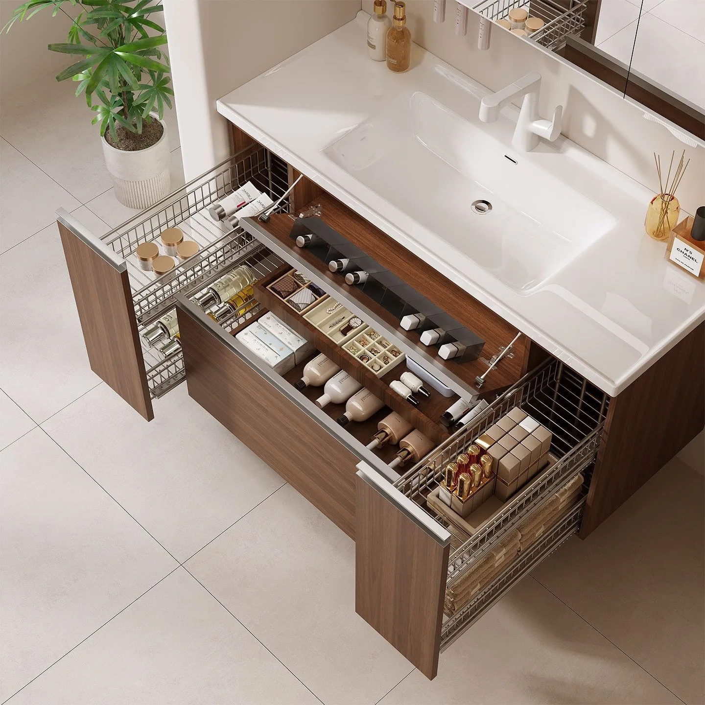 Japanese-style aluminum alloy thickened basket bathroom cabinet combination light luxury simple bathroom wash basin ceramic