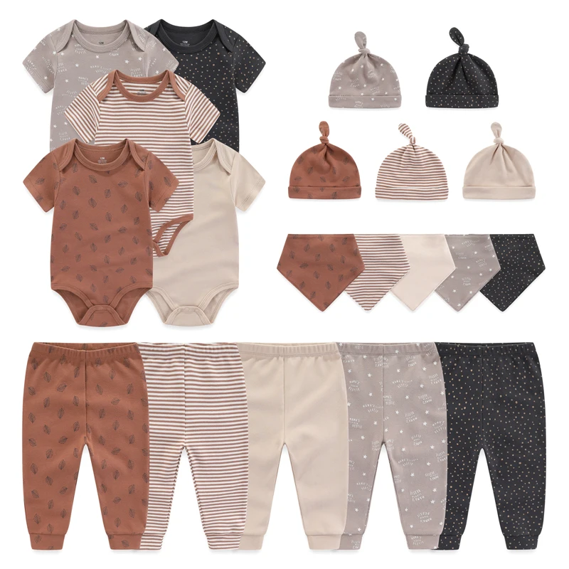 Baby Unisex Clothing Sets Bodysuits+Pants+Hats+Gloves/Bibs Boy Girl Infant Clothes Cotton Cartoon Bebes