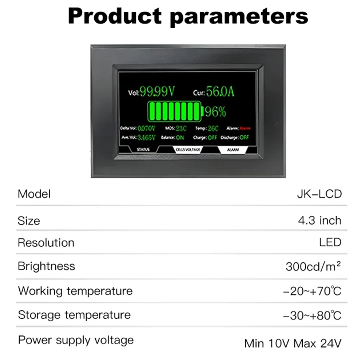 Imagem -04 - Jkbms-acessório Inteligente de Display Lcd Parafusos Fixos Adequado para Todos os Modelos jk Bms Cabo 120cm 43