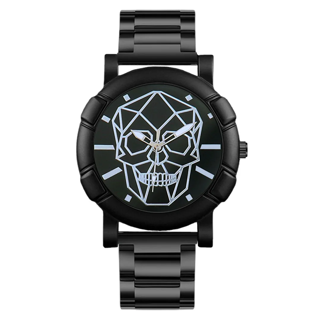 Men Fashion Skull Pattern Watch 2024 High Quality Stainless Steel Quartz Clock Analog Male Casual Military Wristwatch Relogio