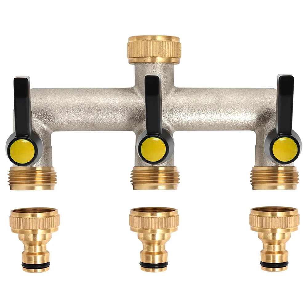 

Premium Brass Water Distributor for Faucets and Garden Hoses 3 way Kit with Individual Control Valves Rust proof