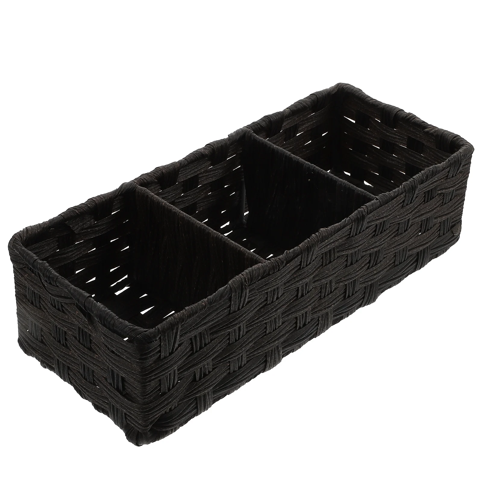 

Wicker Straw Storage Box Black Rectangular Three Grid Desk ganizer Lightweight Home Office Dormitory Storage Container