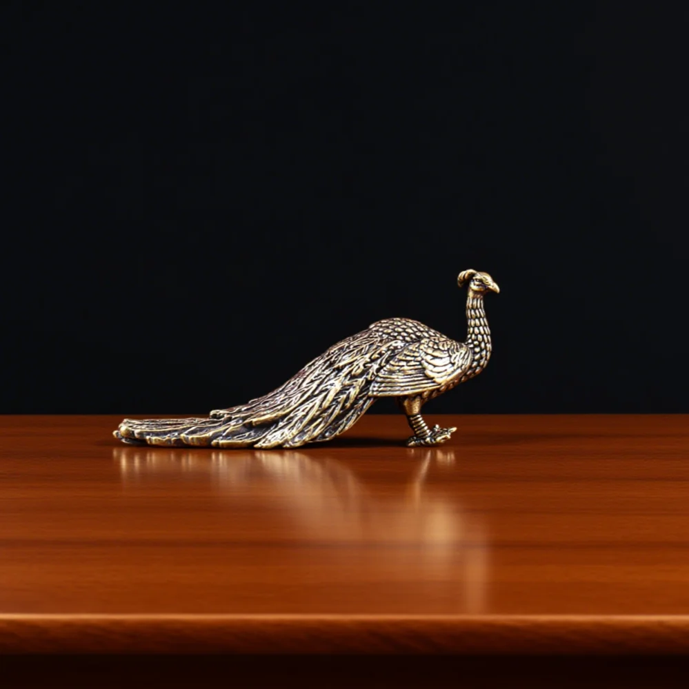 

Vintage Solid Brass Long-Tailed Peacock Figurine - Retro Bird Statue, Desktop Decor for Home/Office, Collectible Art Ornament