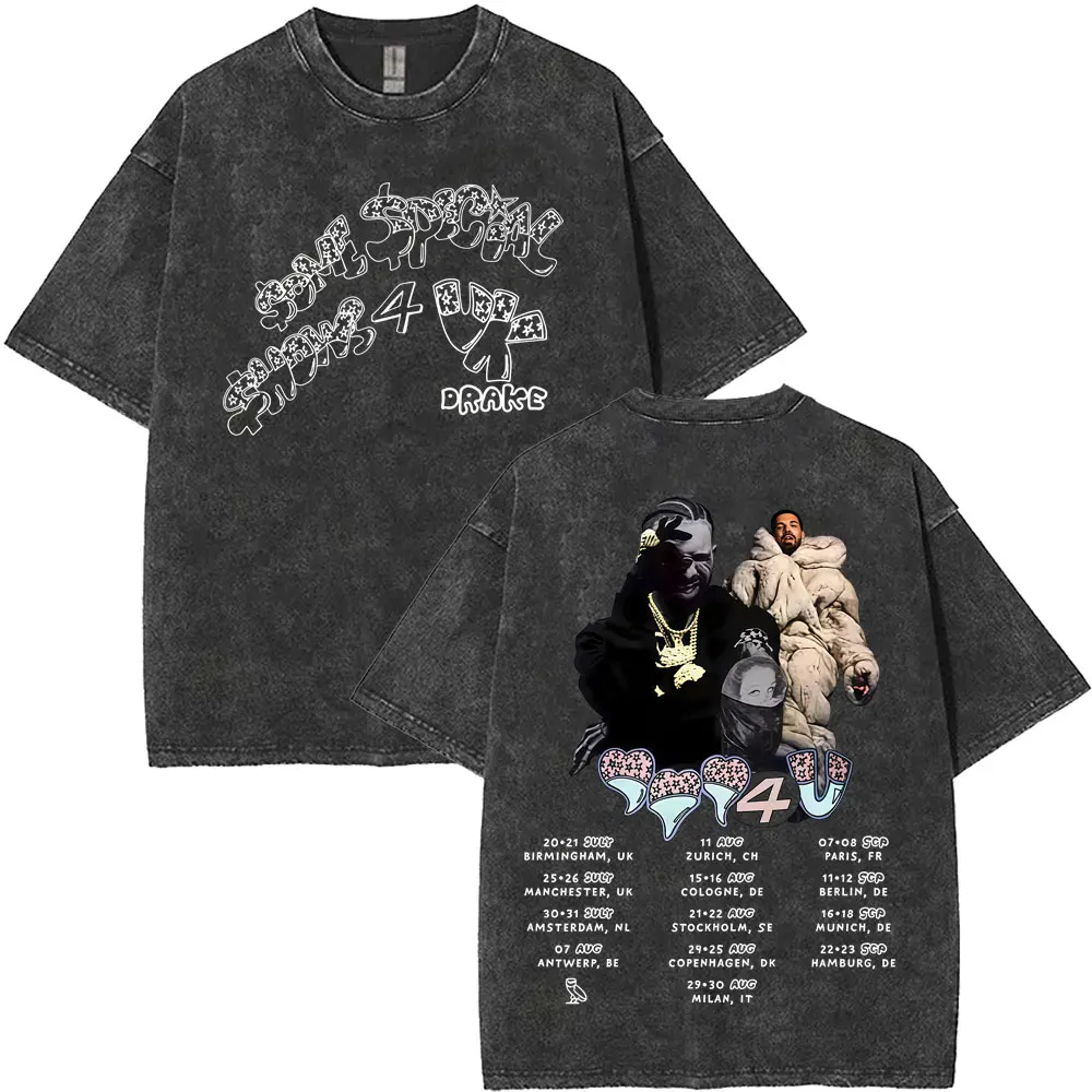 

Washed Vintage Rapper Drake Europe Tour with PARTYNEXTDOOR 2025 T Shirt Summer Men Women Hip Hop Fashion Pure Cotton T-shirts