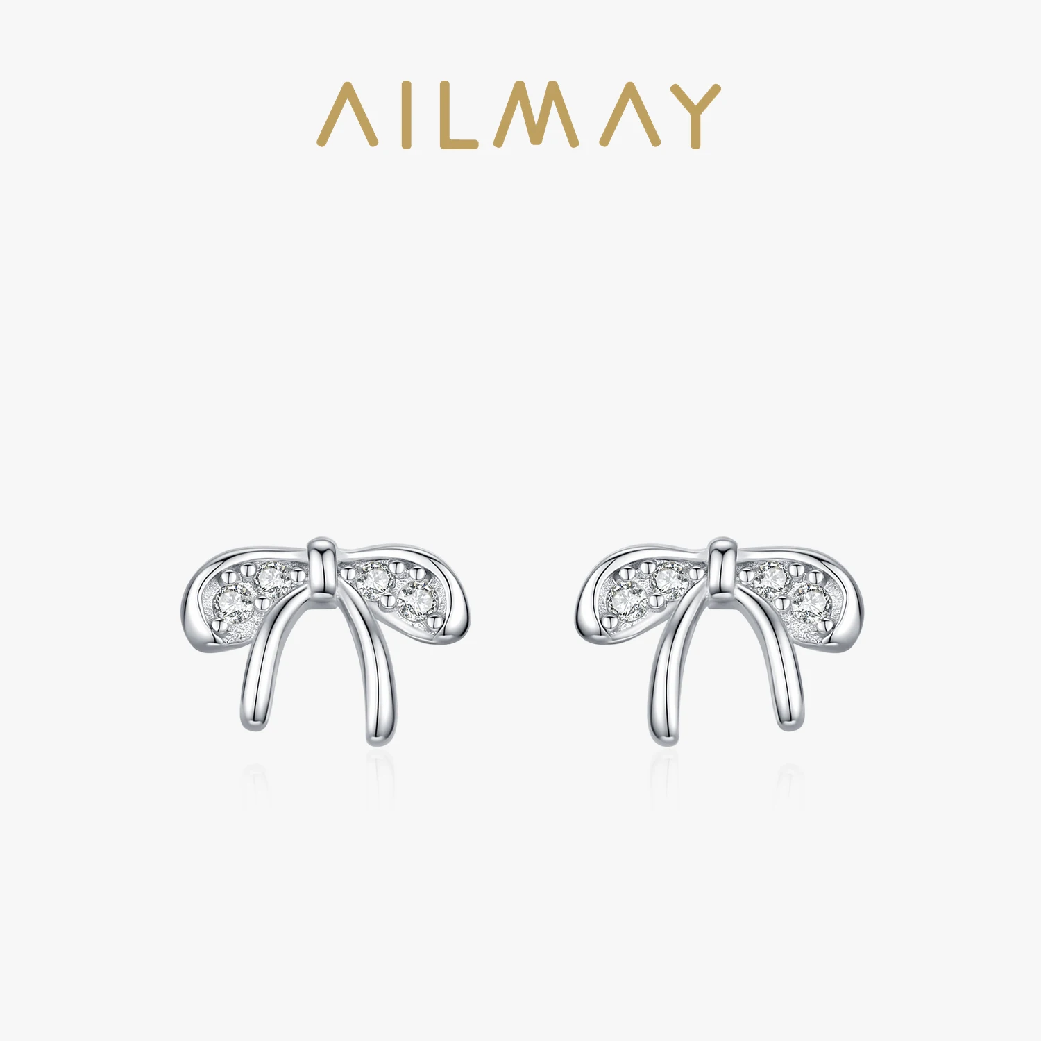 

Ailmay Mini 925 Sterling Silver Cute Sweet Earrings for Women Girl Shiny Zircon Bow Stud Earrings Daily Jewelry