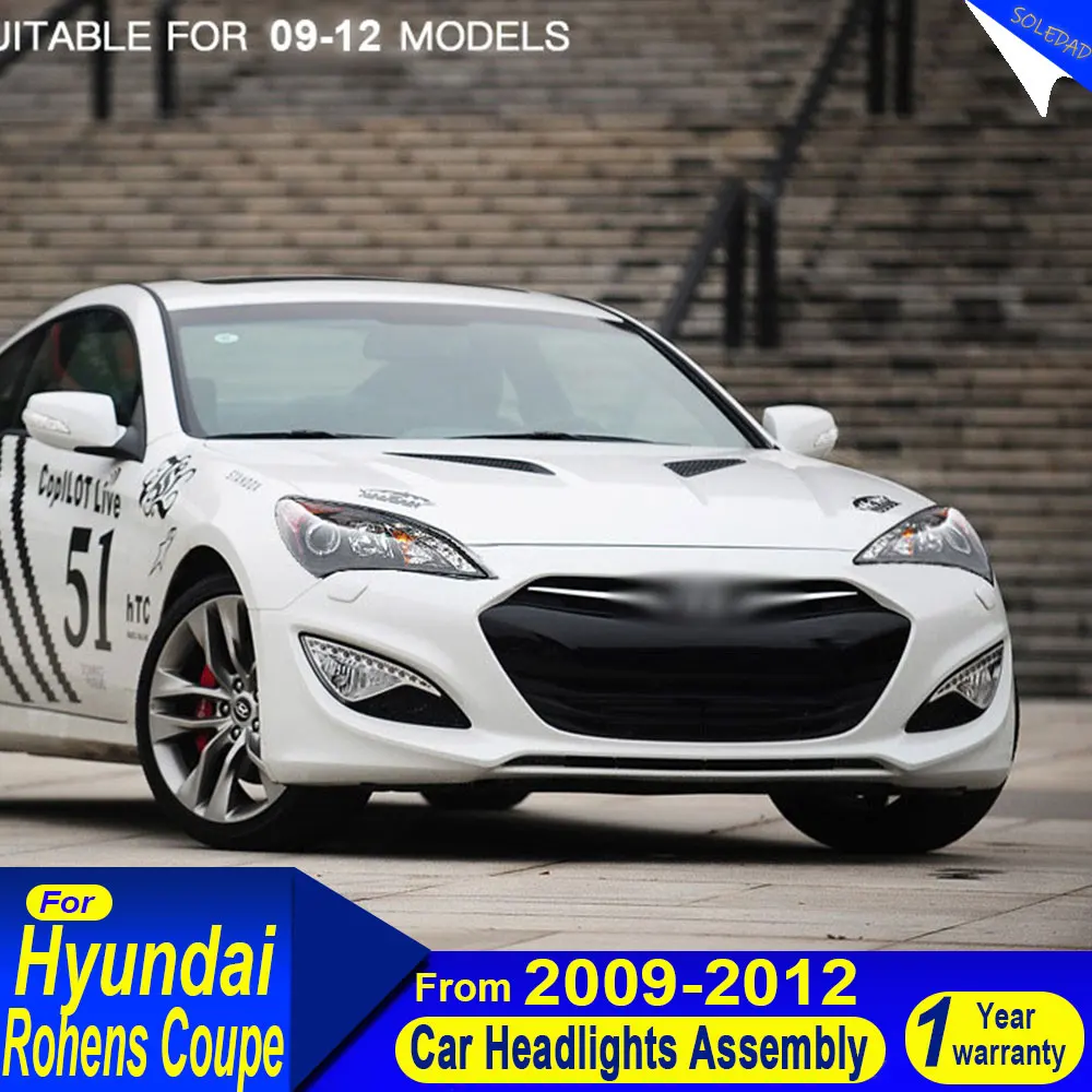 

Car Headlight for Hyundai Rohens Coupe 2009 2010 2011 2012 modified HID Xenon Angel eye lamp Dual lens front light Plug and play