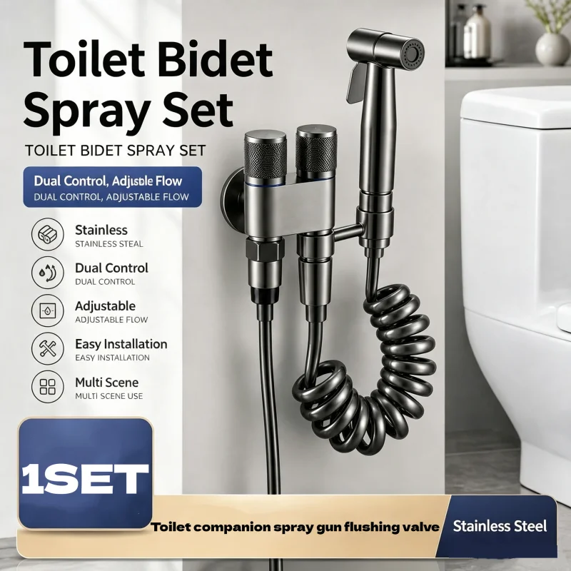 Stainless Steel High Pressure Handheld Shower Kit Toilet Bidet Sprayer Dual Mode Nozzle Bathroom Cleaning Spray
