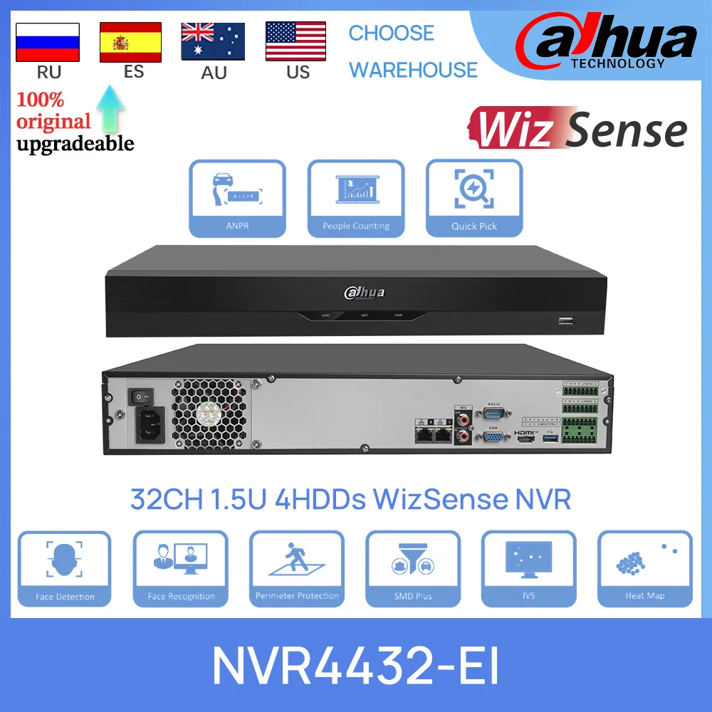 Dahua Original NVR4432-EI 32CH 1.5U 4HDDs WizSense AI Network Video Recorder IVS ANPR Face Detection H.265+ For Security Camera