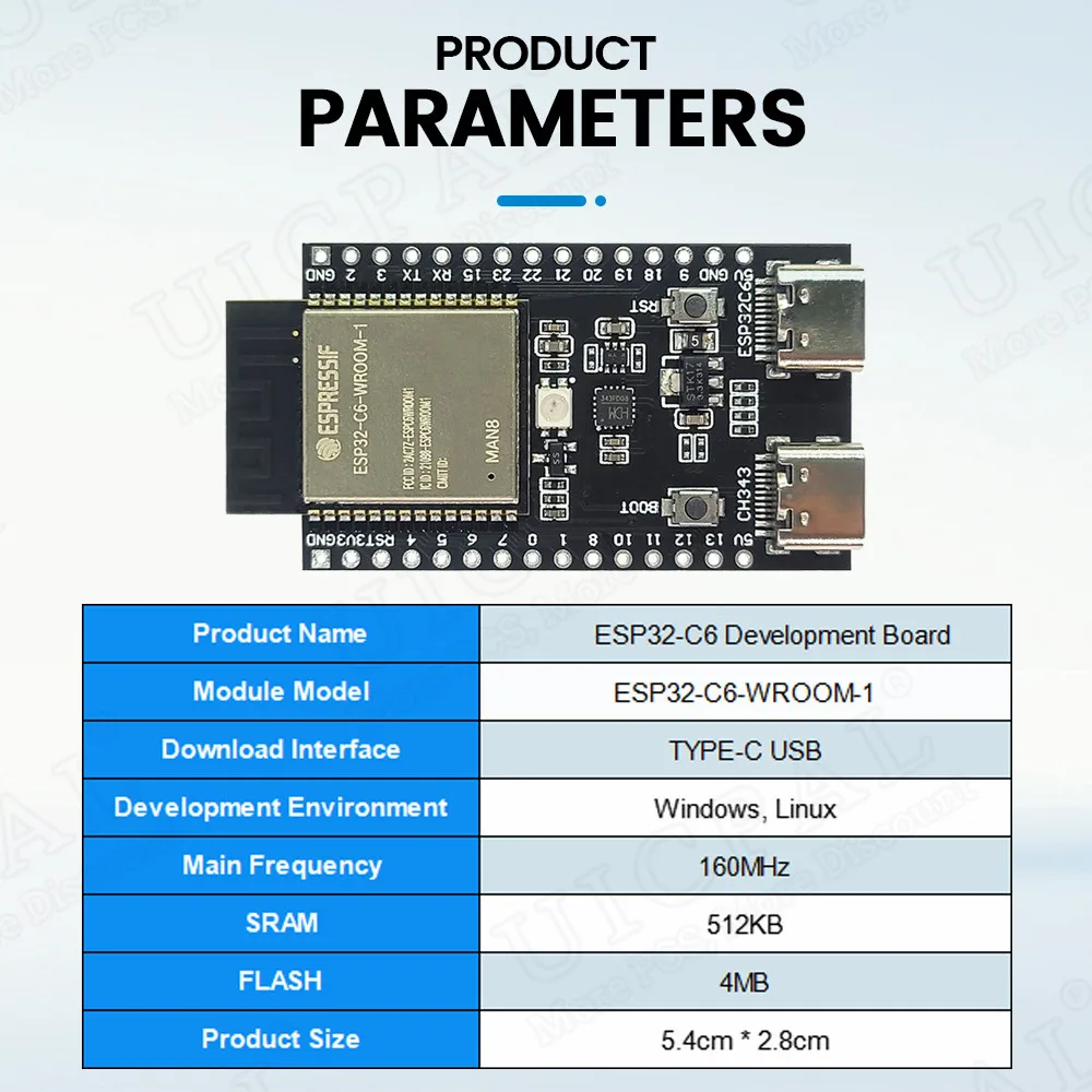 Wifi 6 Module Development Board for Linux Win 160MHz RISC-V 4MB 8MB ESP32-C6WROOM1 ESP32 C6 Flash Internet of Things Type-C