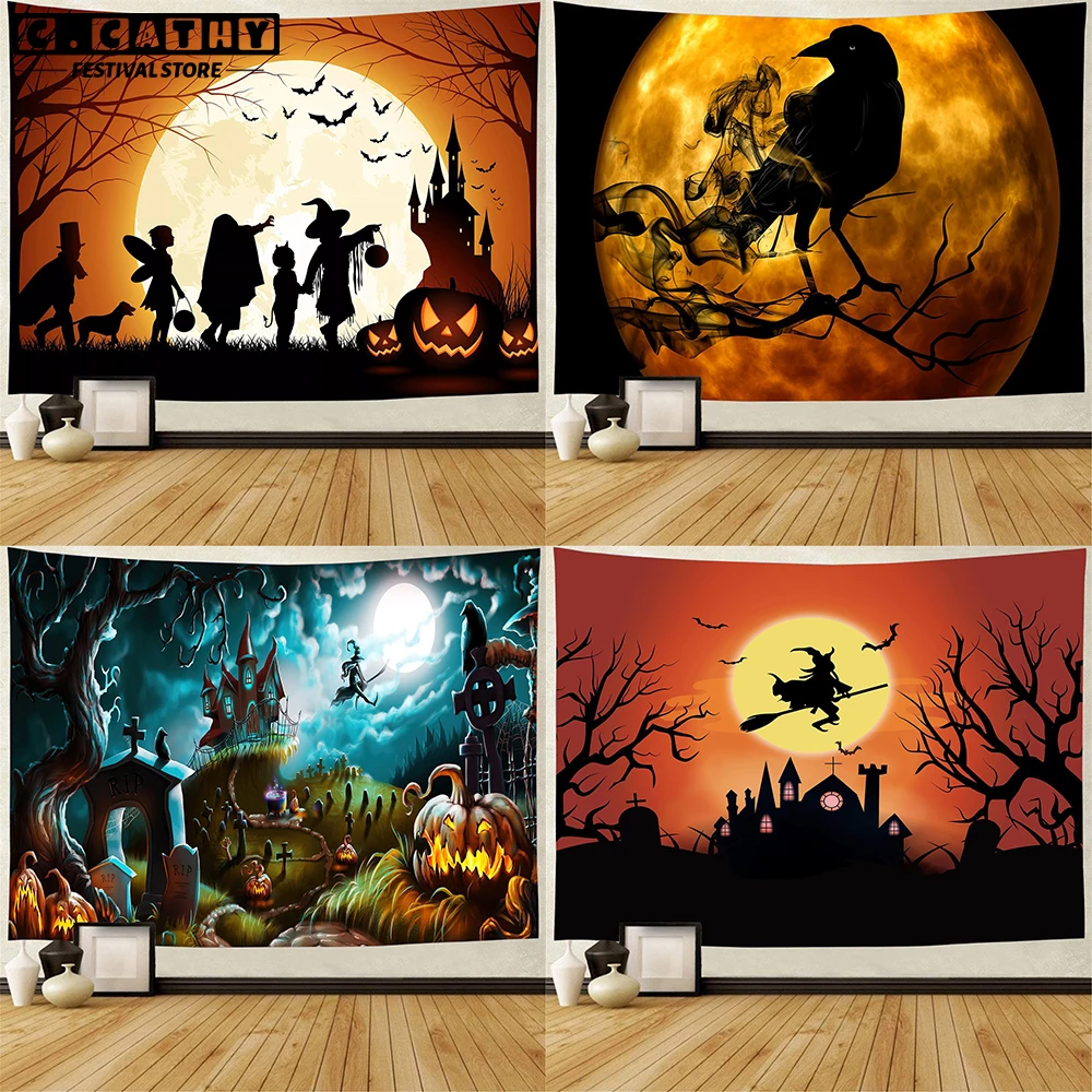 Halloween Backdrop Horror Blood Cemetery Pumpkin Lantern Castle Photography Background Scary Family Party Decoration Props